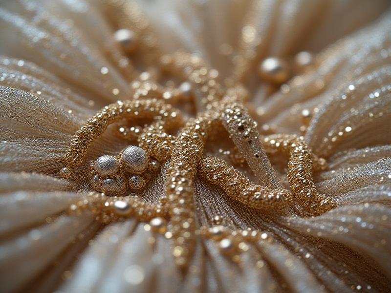 繊細な刺繍が施されたオートクチュール生地のクローズアップ